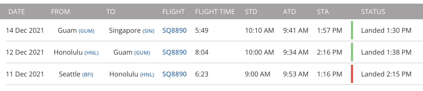 a screenshot of a flight schedule