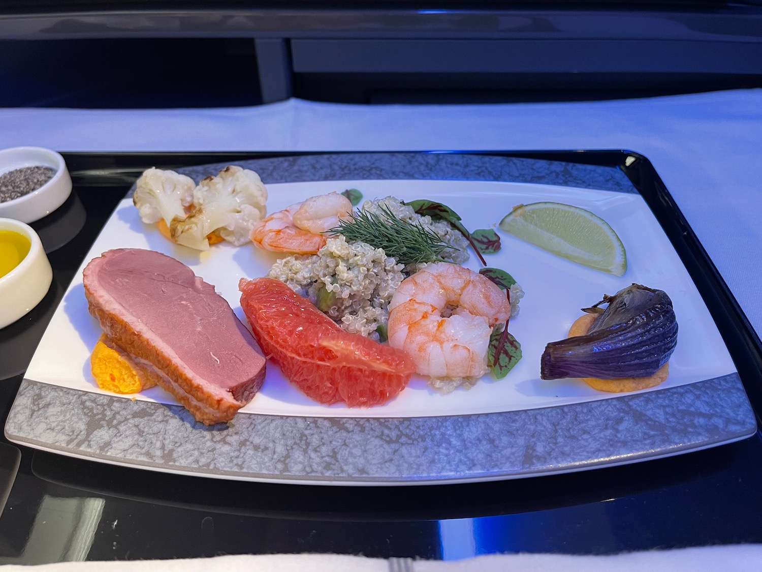 a plate of food on a tray