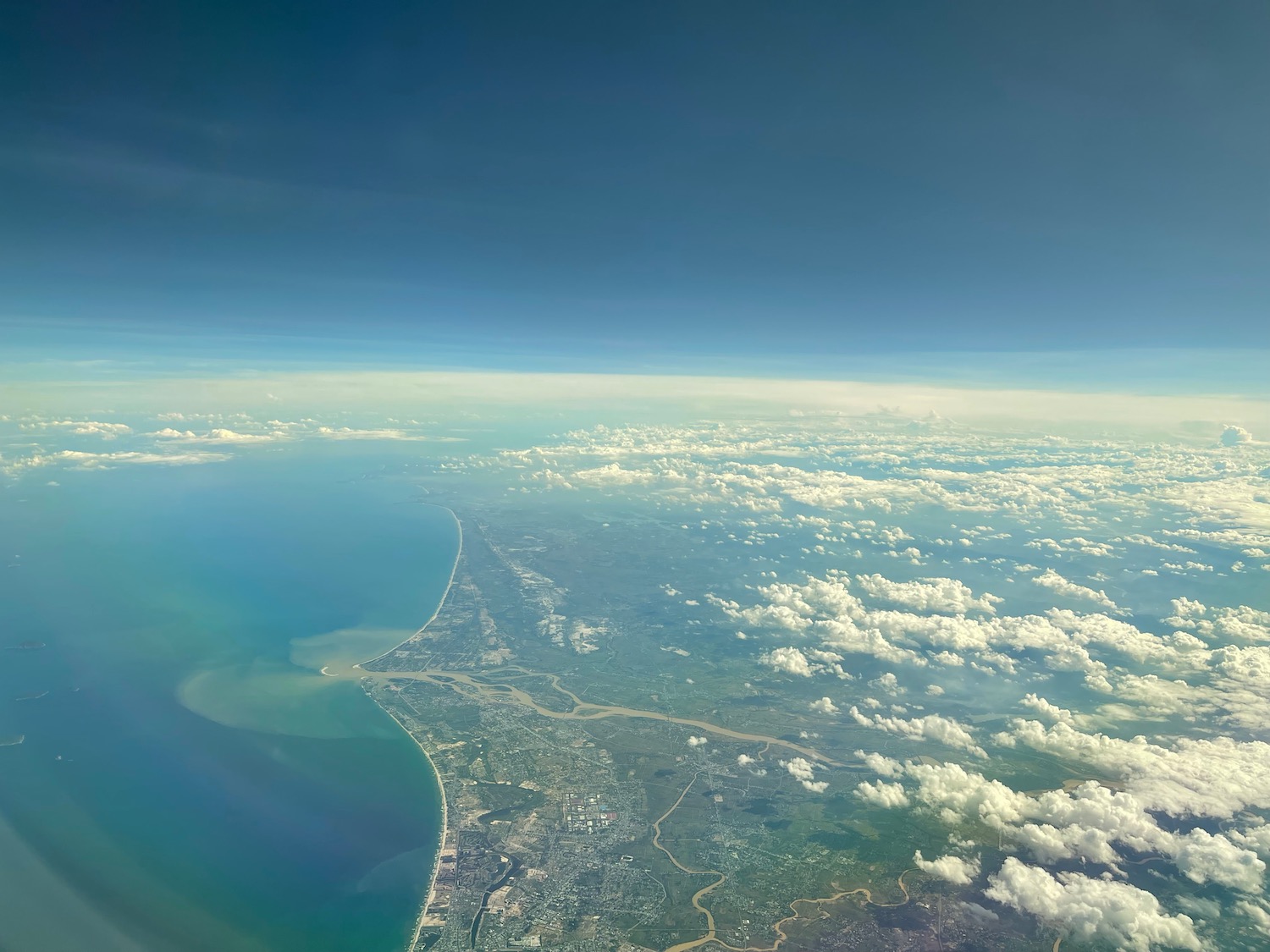 aerial view of a body of water and land