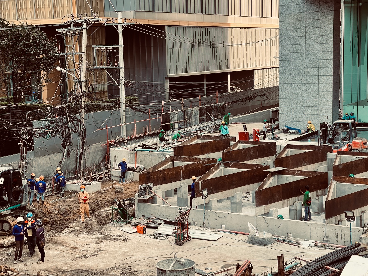 a group of people working on a construction site