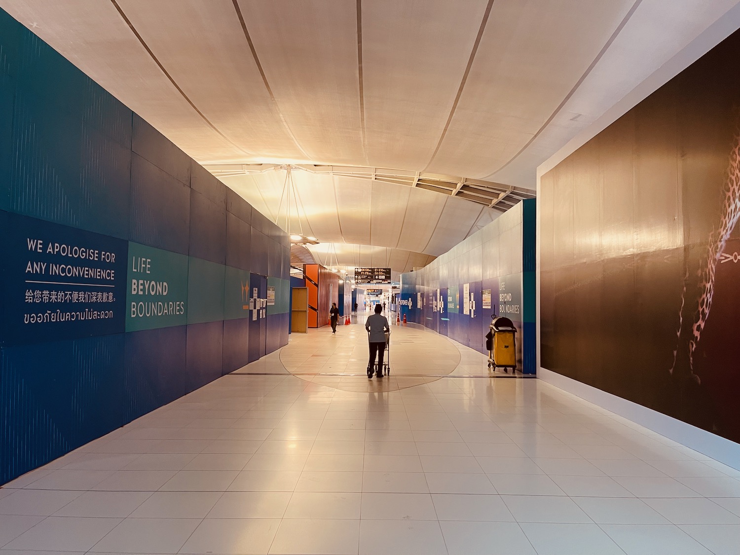 a person walking in a hallway