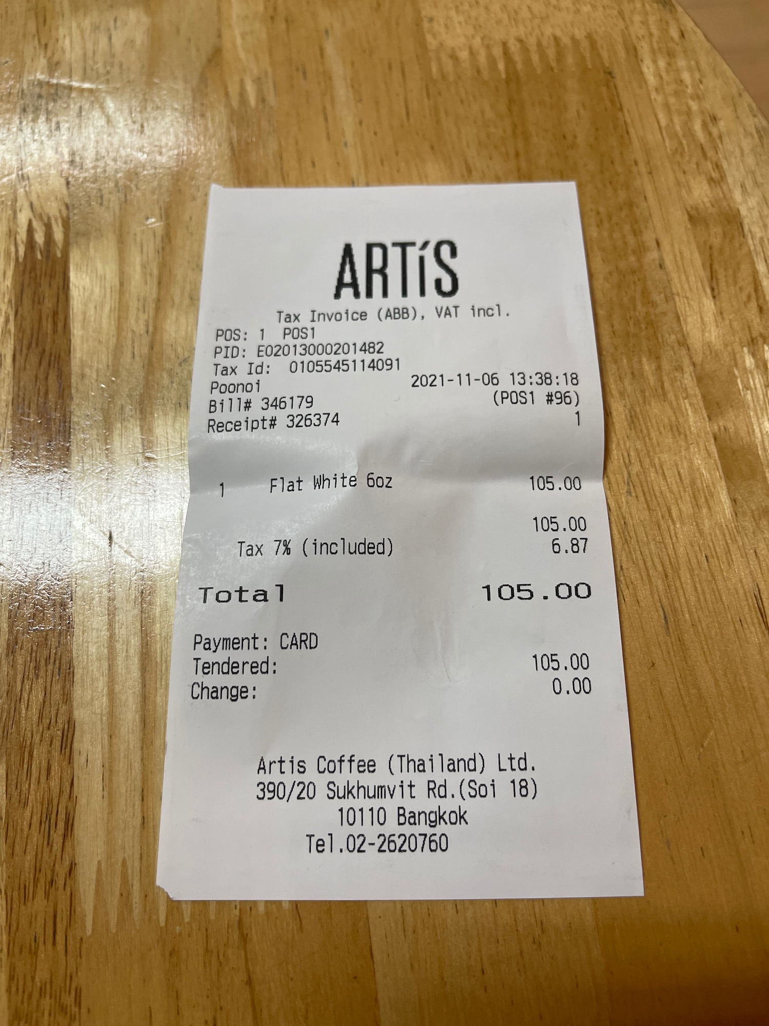 a receipt on a table