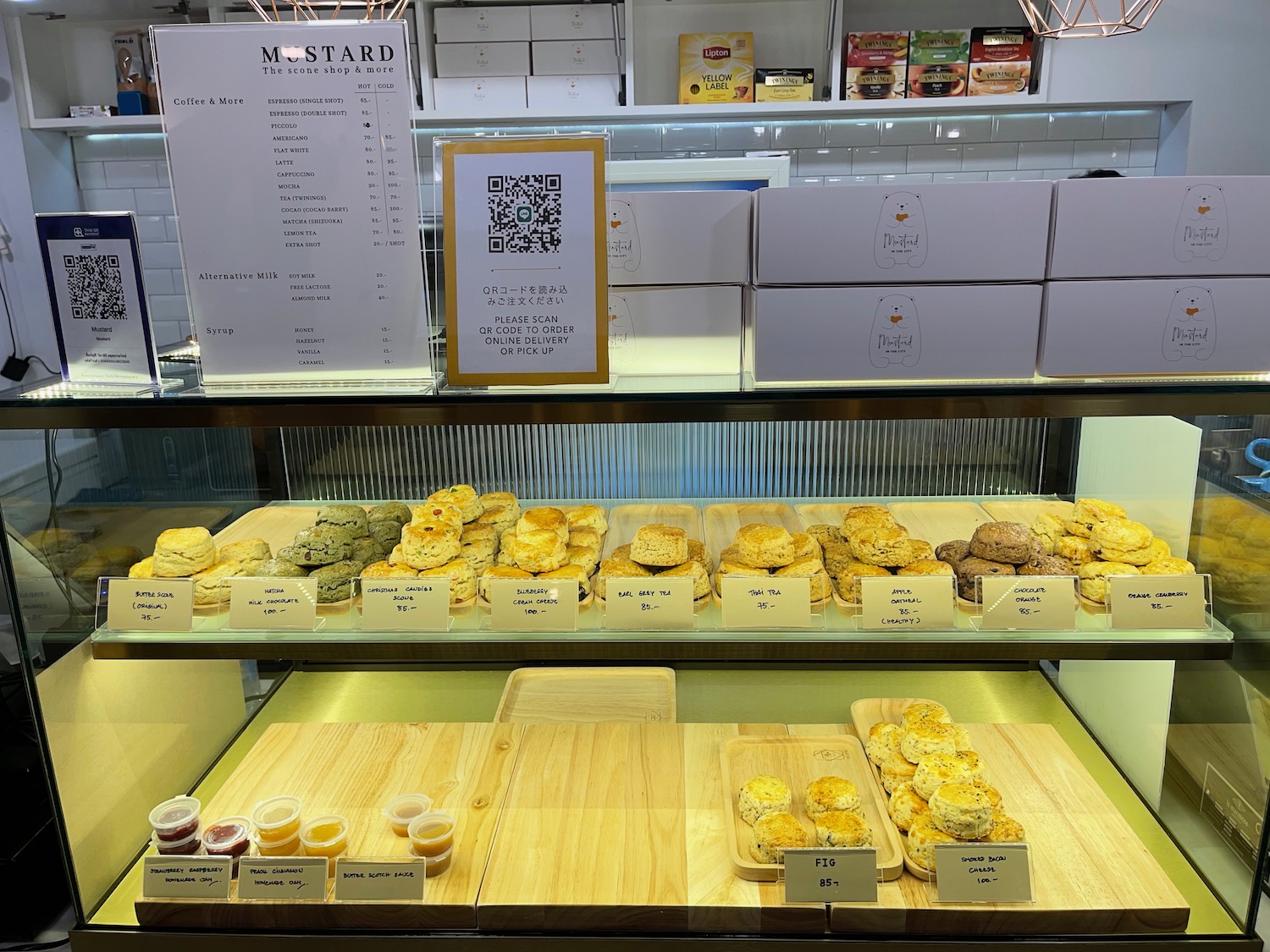 a display case with food on it