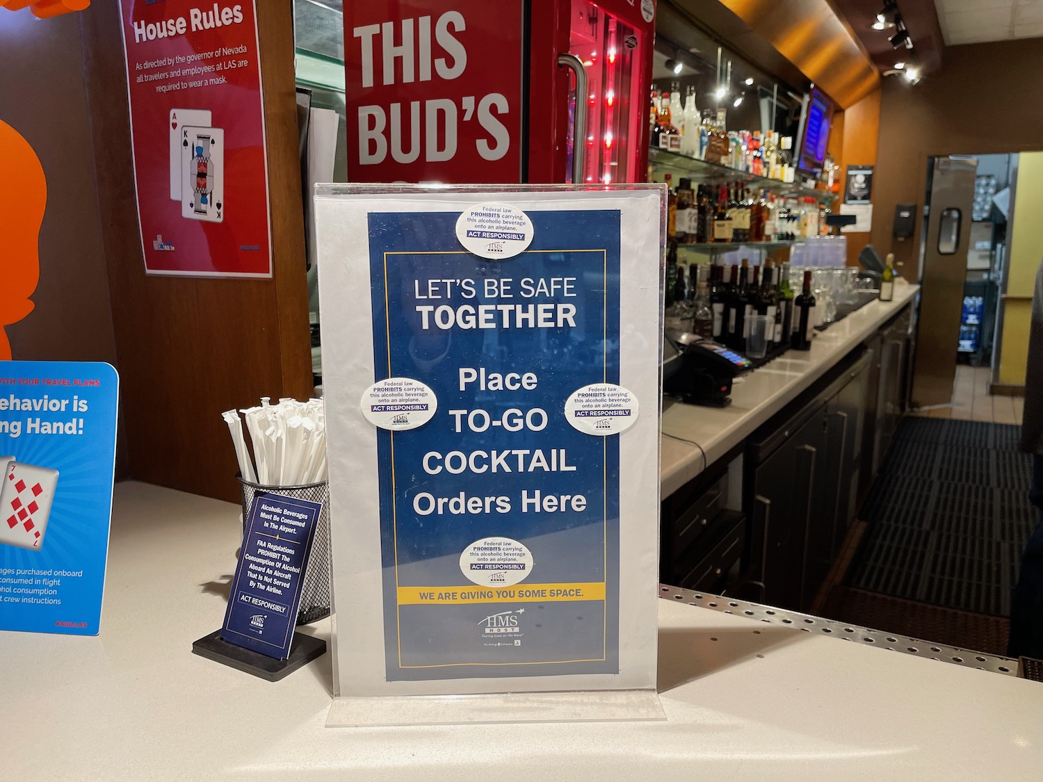 a sign on a counter