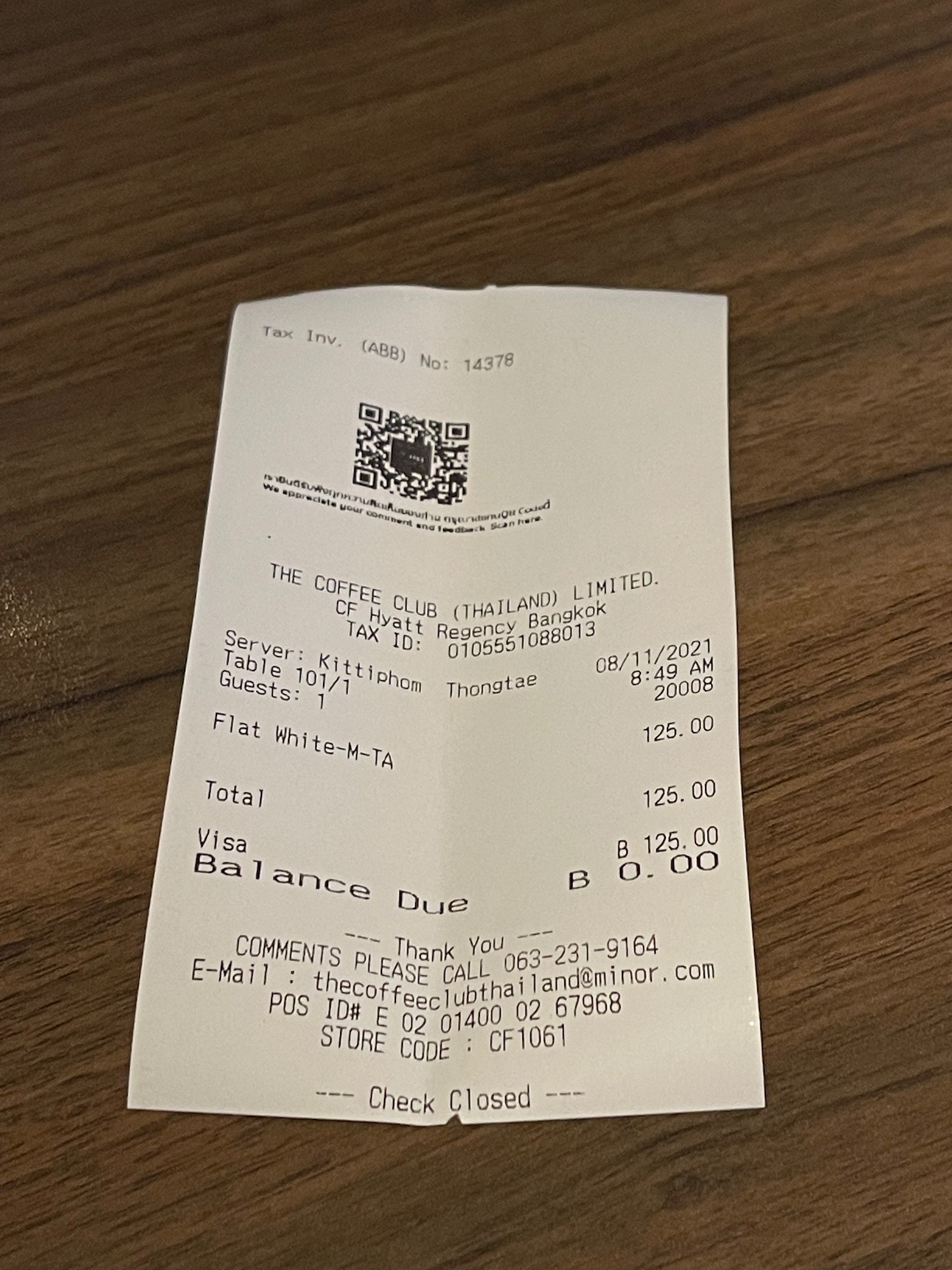 a receipt on a table