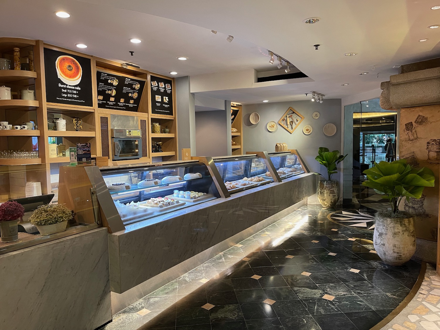 a display case of food in a bakery