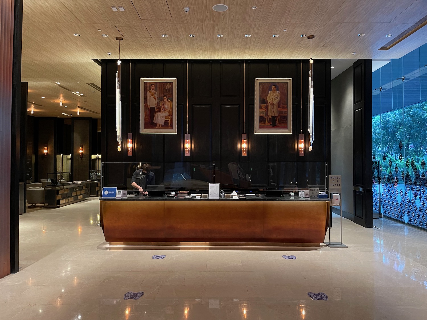 a reception desk in a hotel