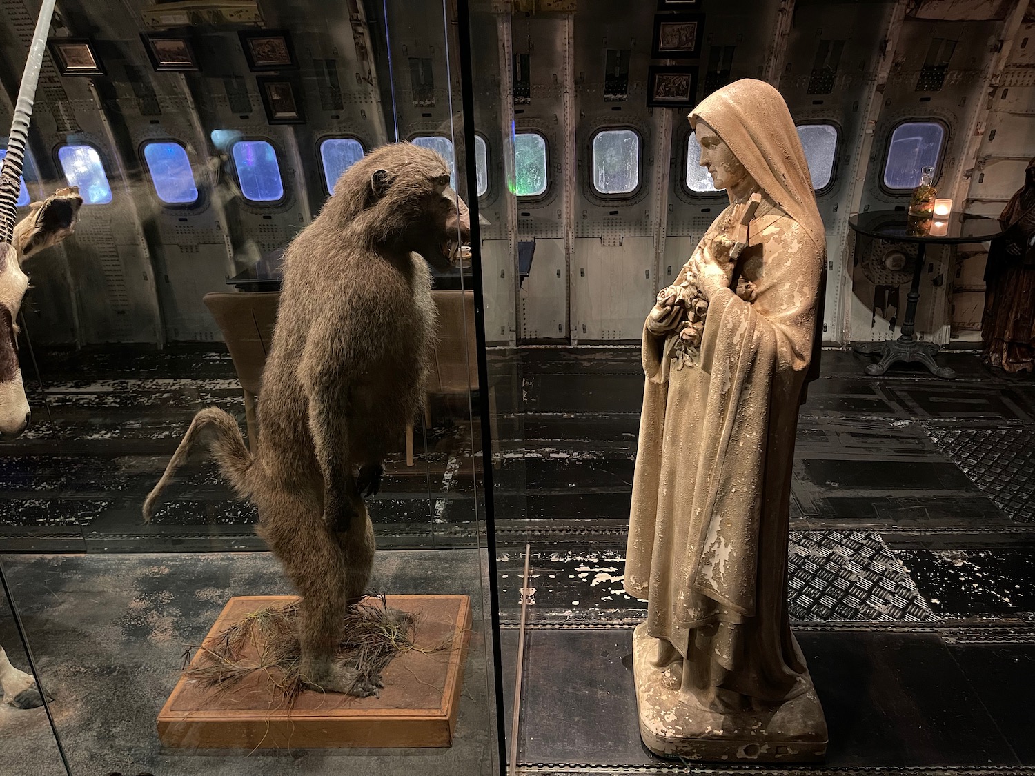 a statue of a monkey and a woman