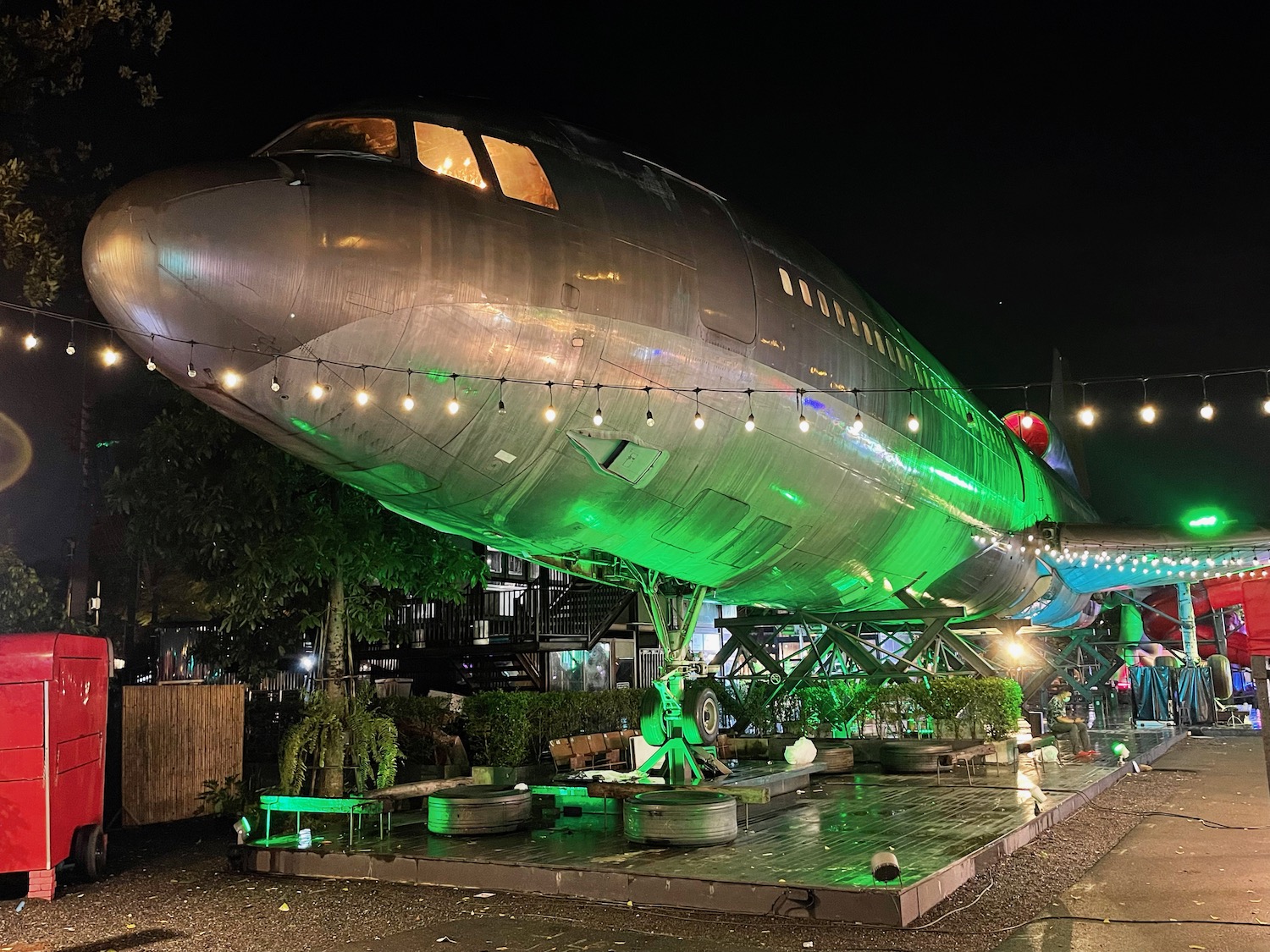 a large airplane on display