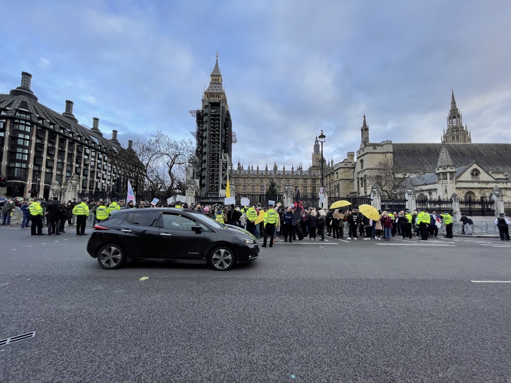 Protests outside parliament London