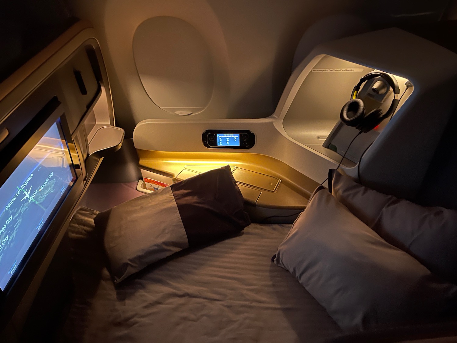 a bed in a plane