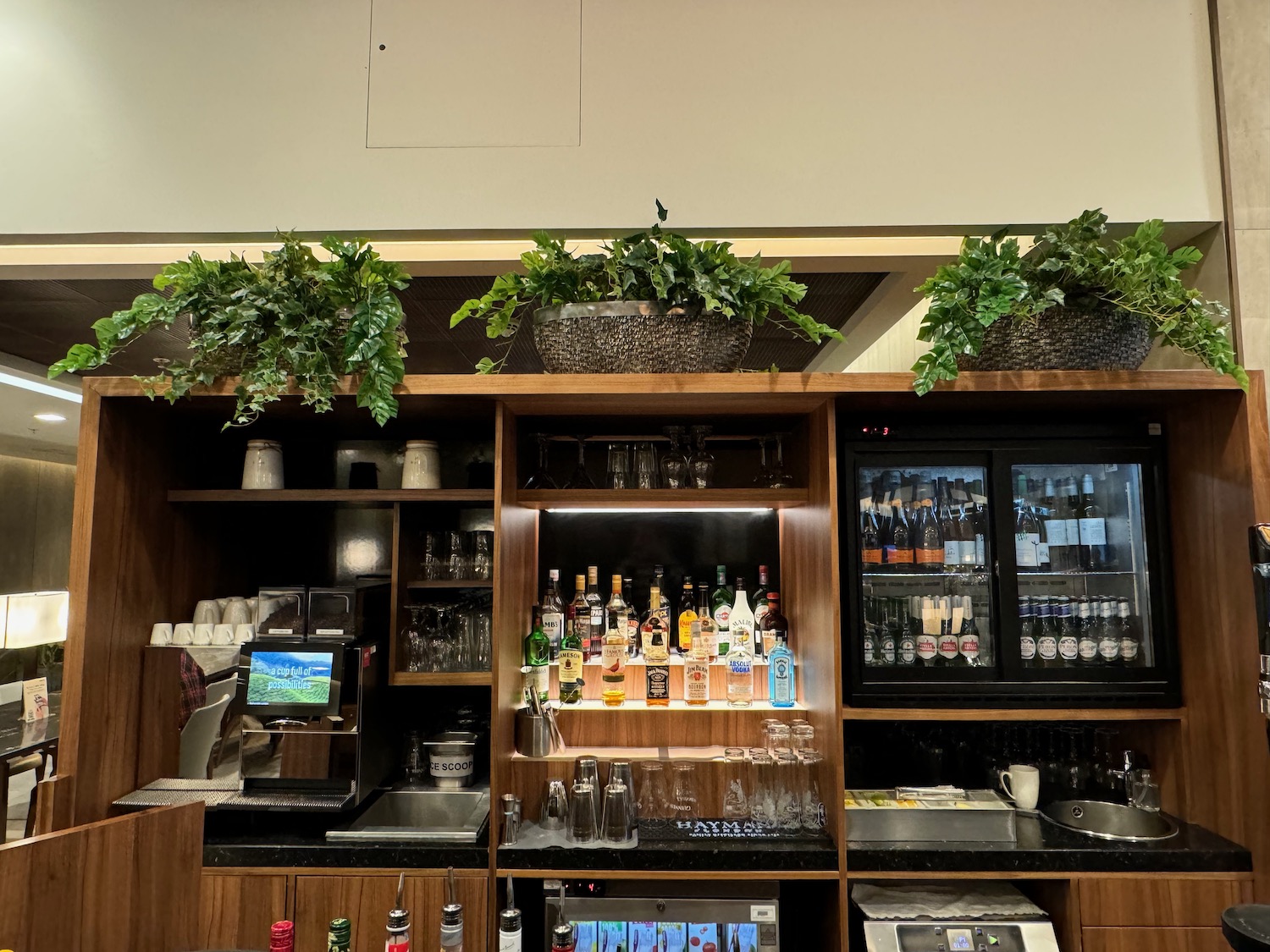 a bar with plants on top of it