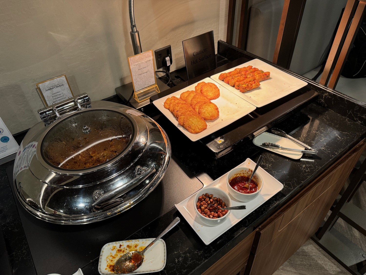 a buffet with food on plates