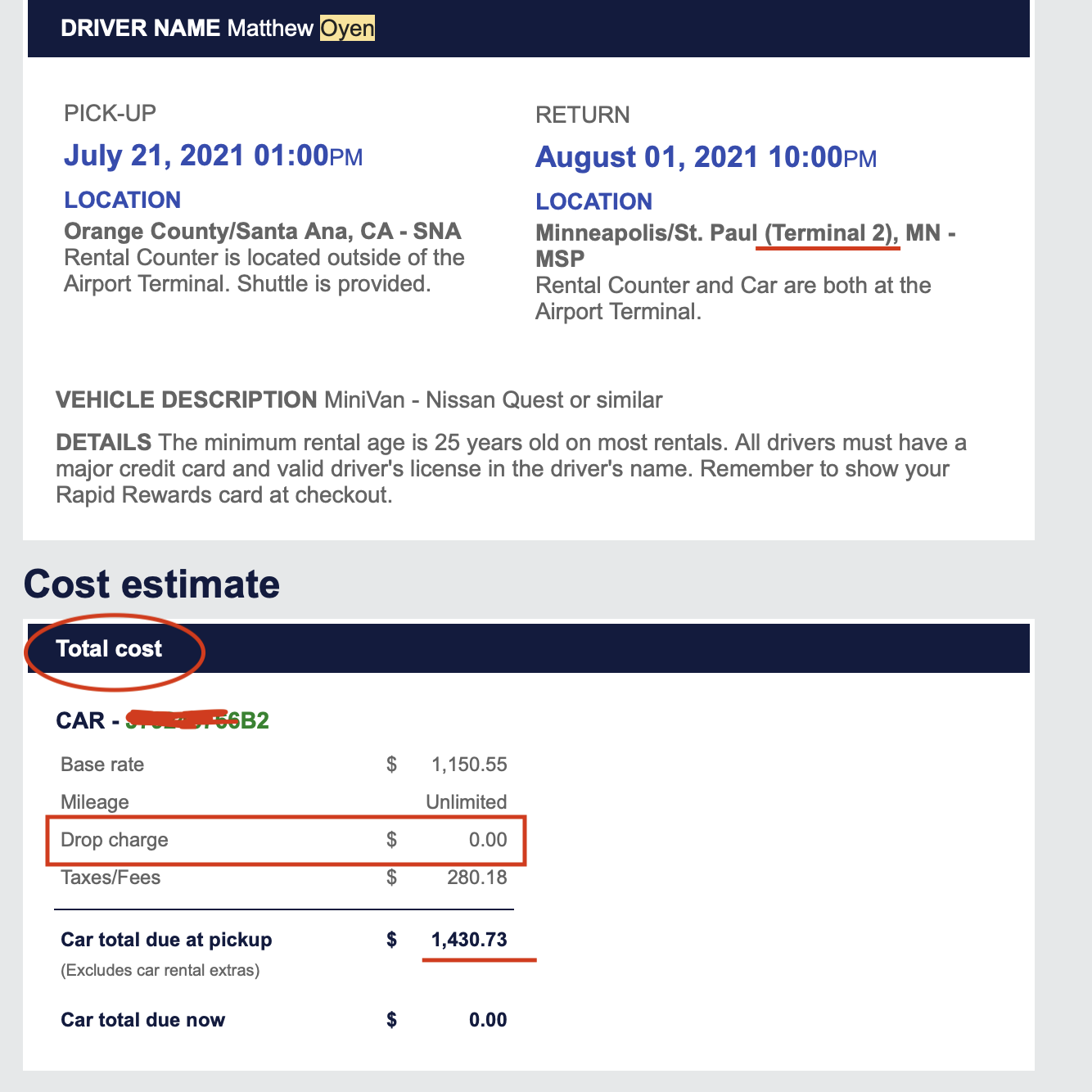a screenshot of a car cost estimate