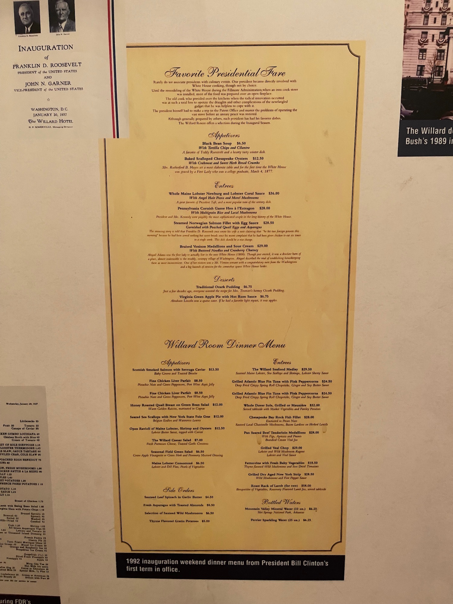 a menu on a wall