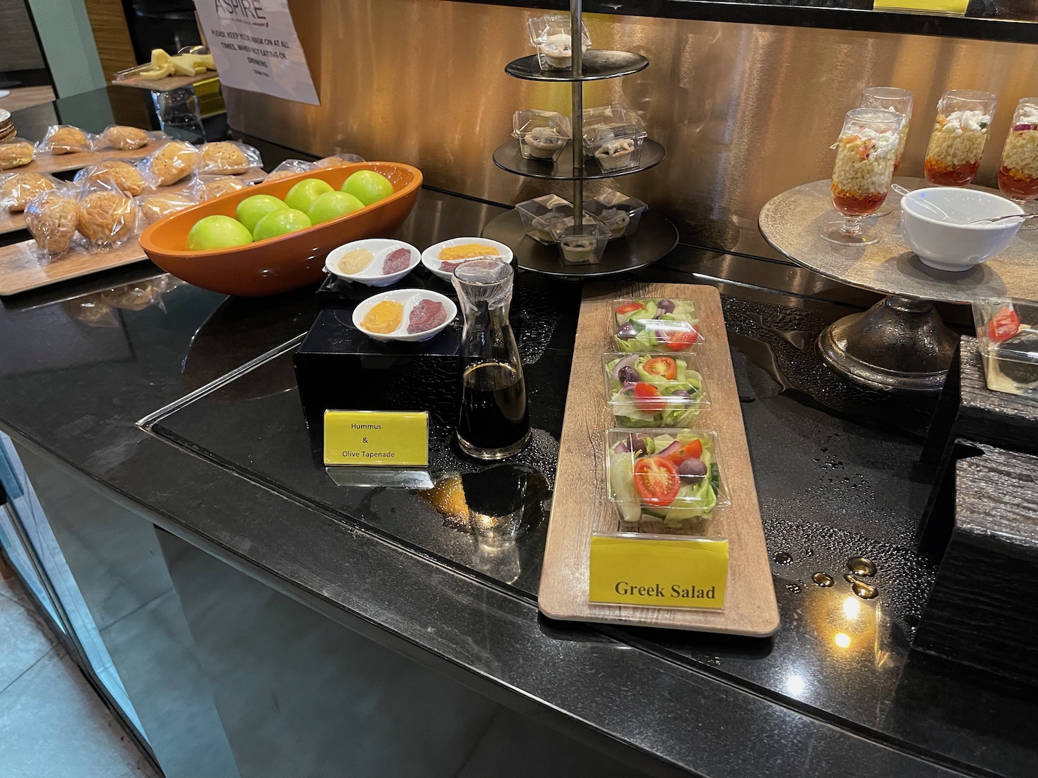 a counter with food on it