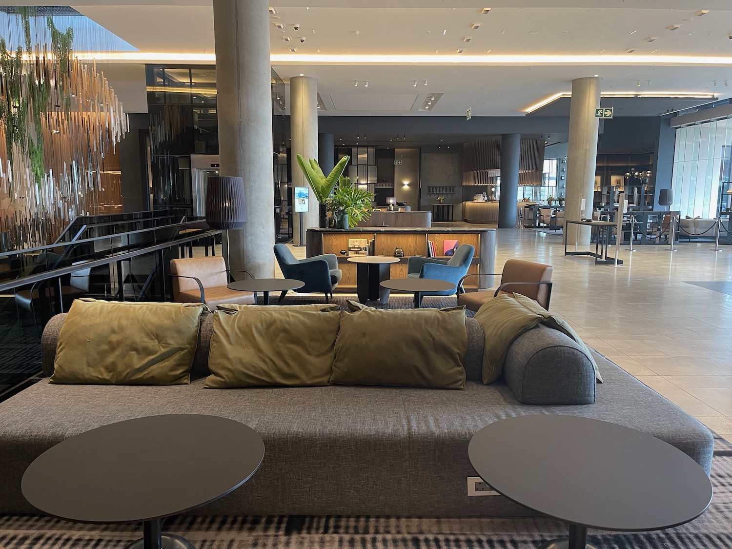 a large couch in a lobby