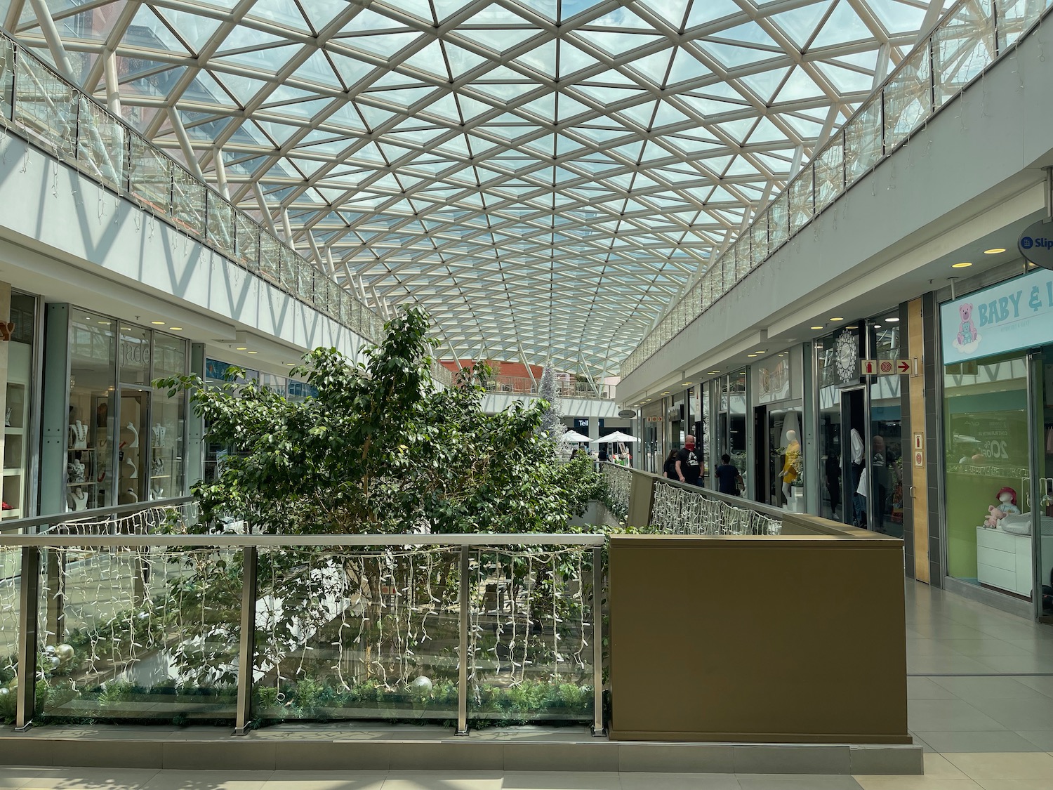 a glass roof of a mall