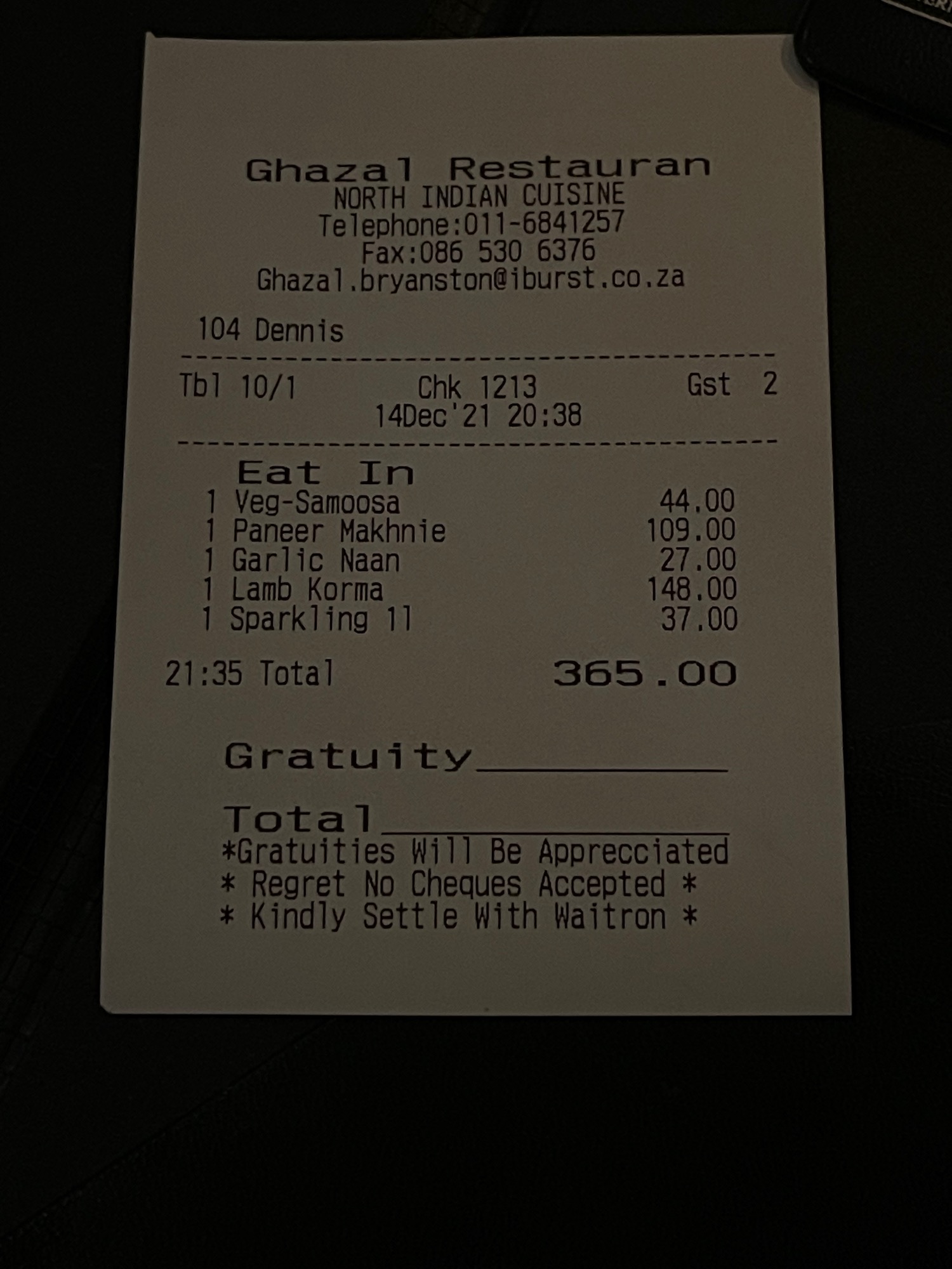 a paper receipt with black text