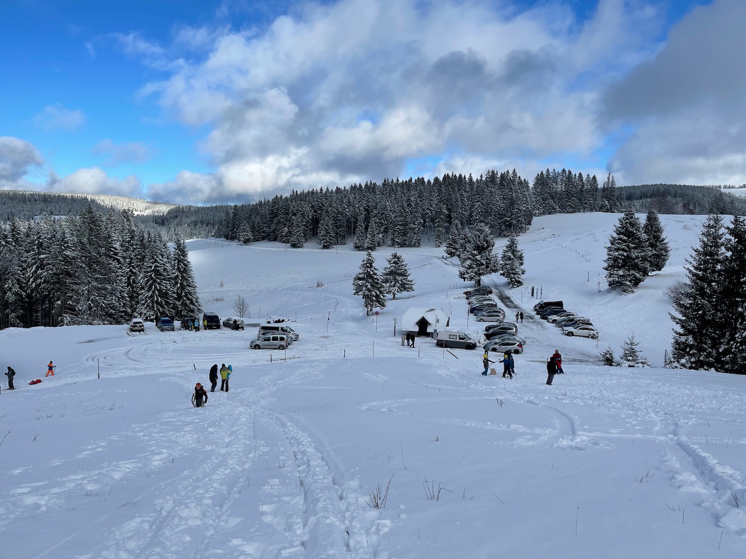 a group of people in the snow