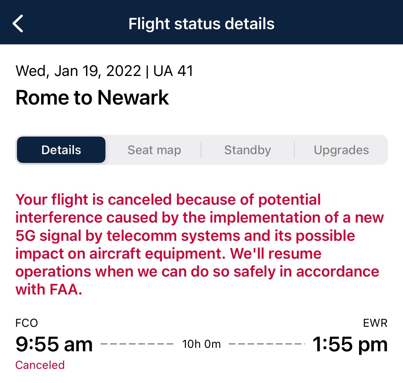 a screenshot of a flight status