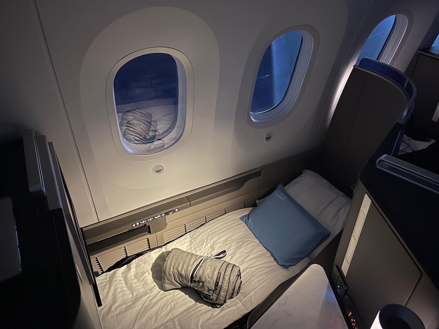 a bed in an airplane