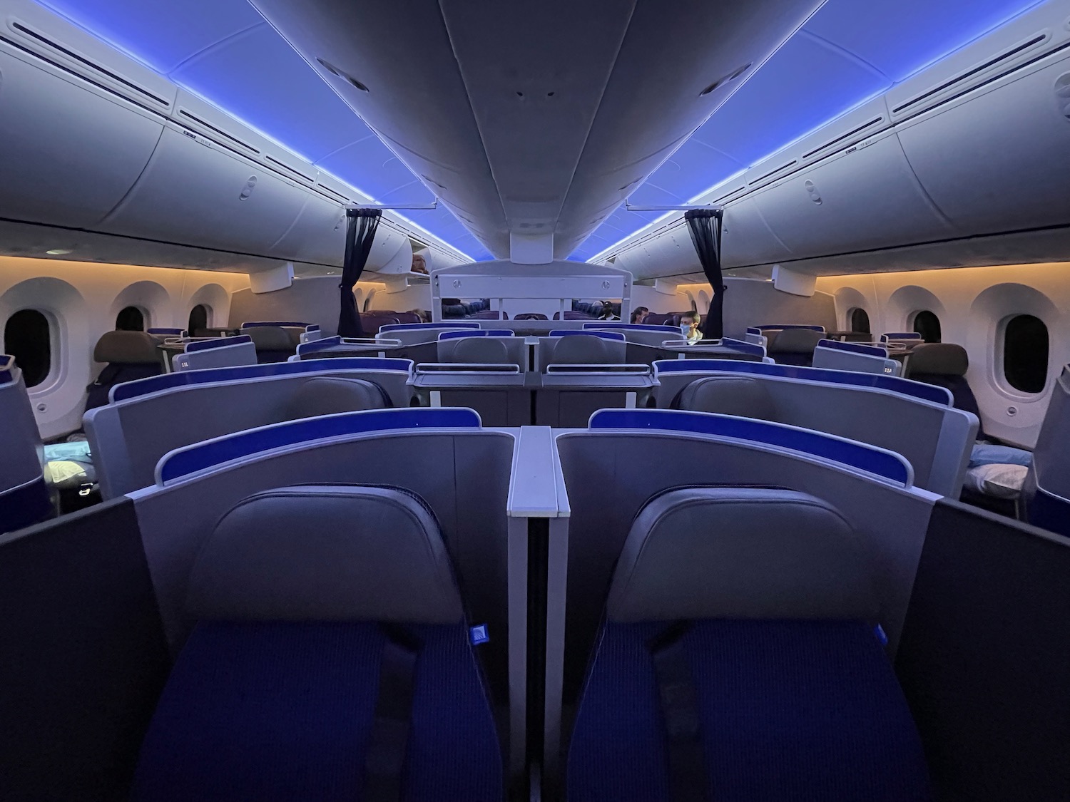 an airplane with blue seats