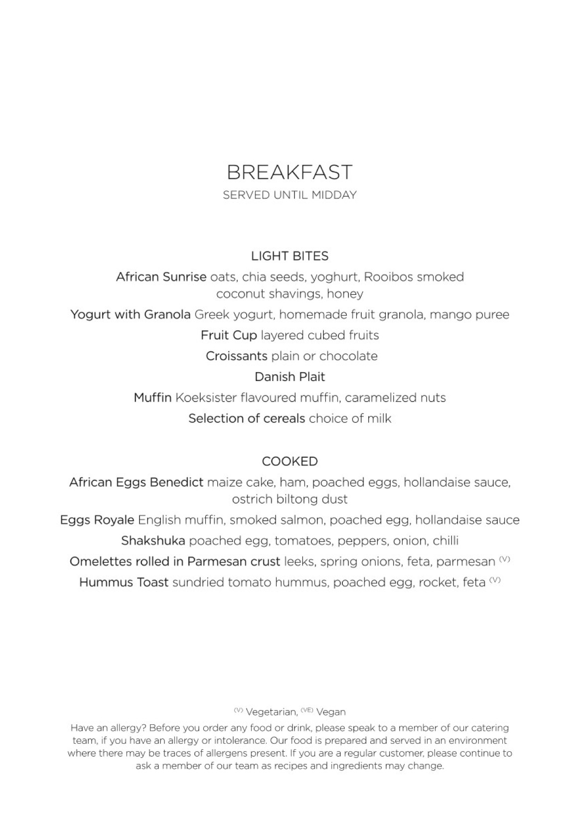 a menu of breakfast with text