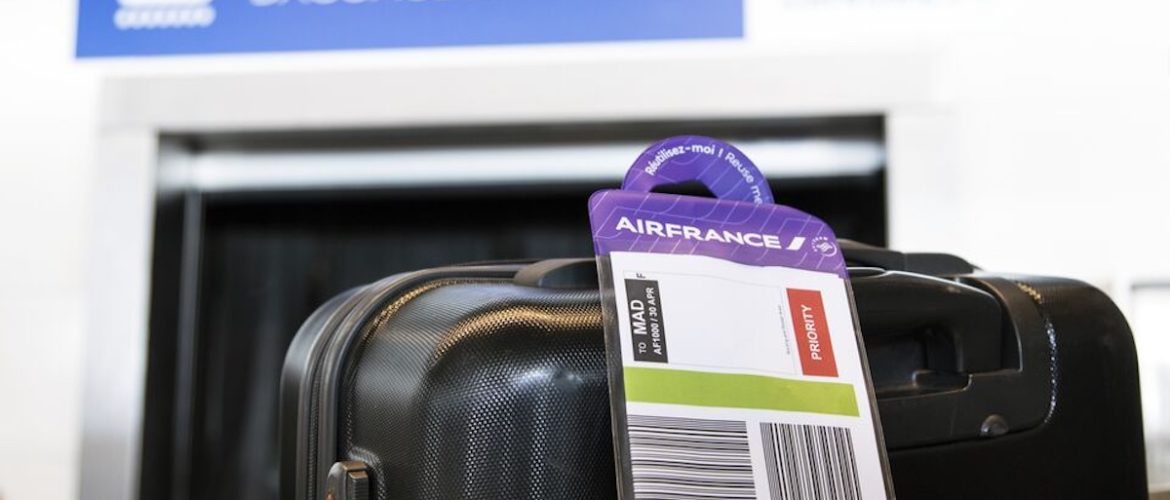 a luggage with a tag on it