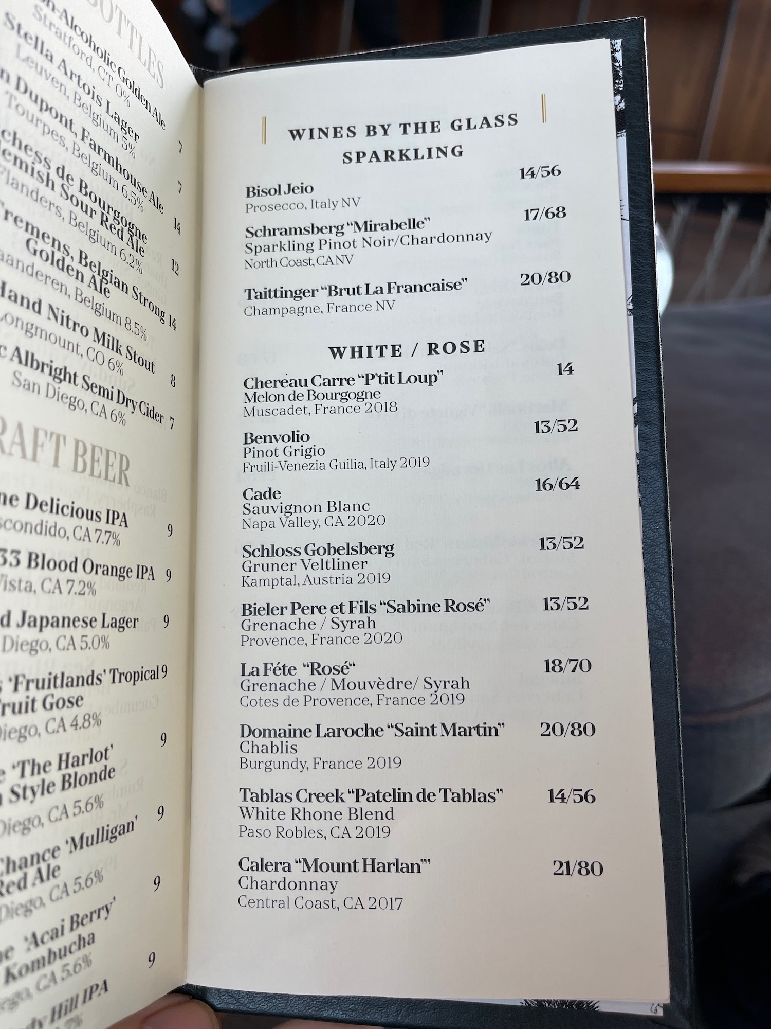 a menu in a restaurant