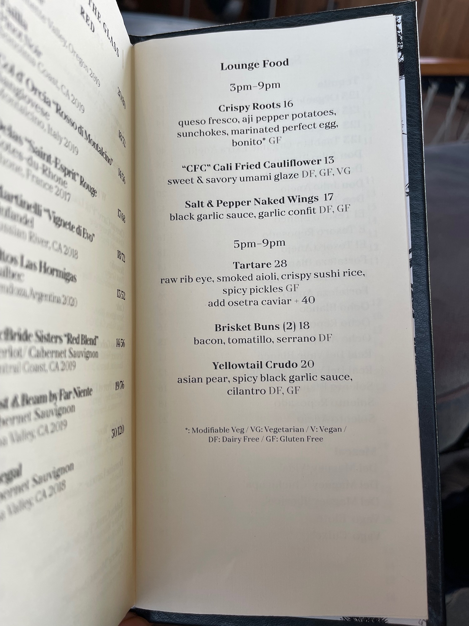 a menu page of a restaurant