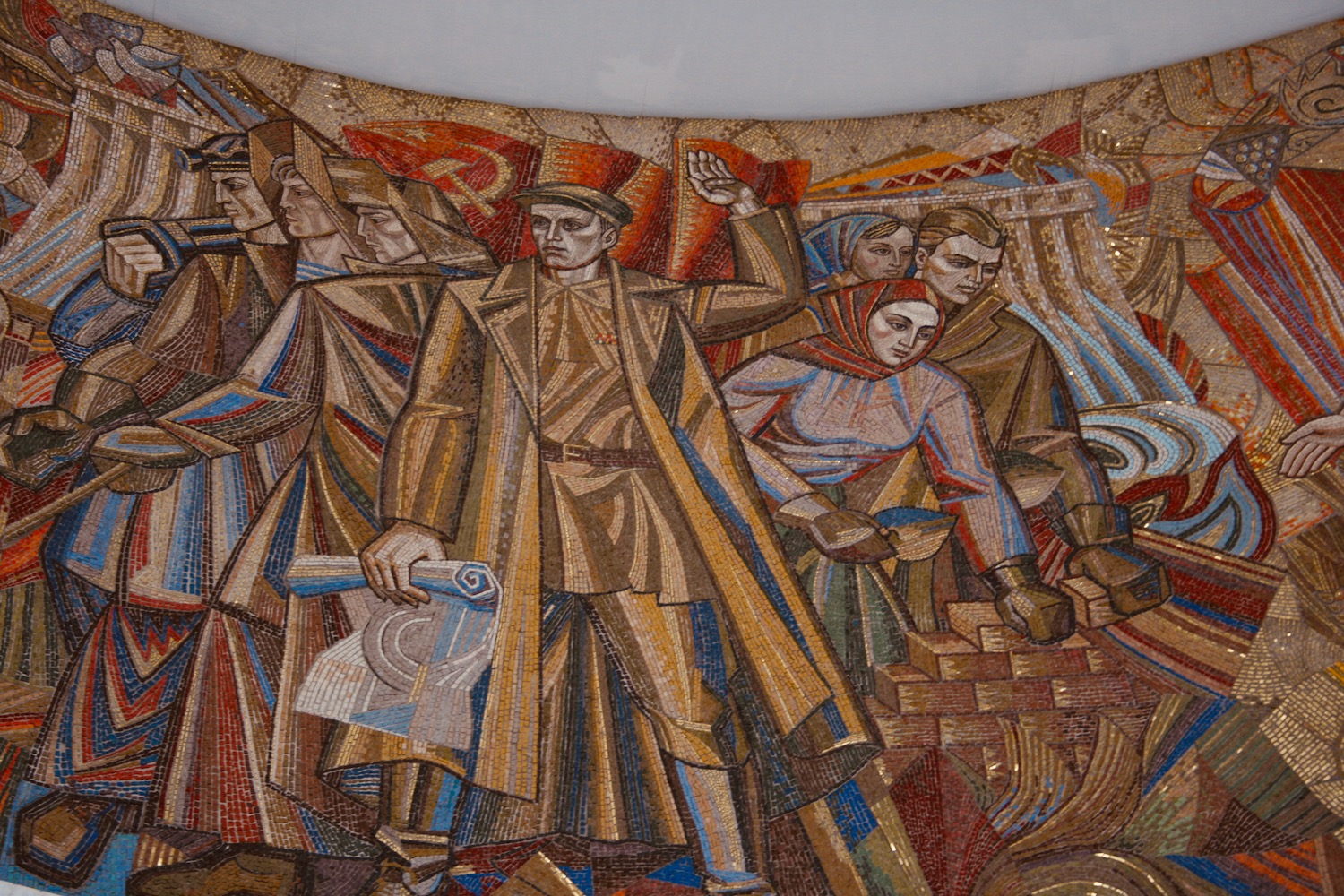 a mosaic of people in a building