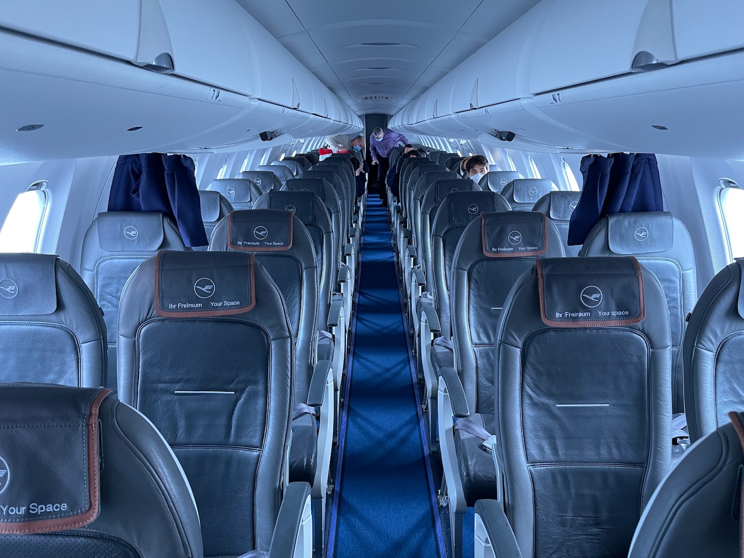 inside an airplane with seats