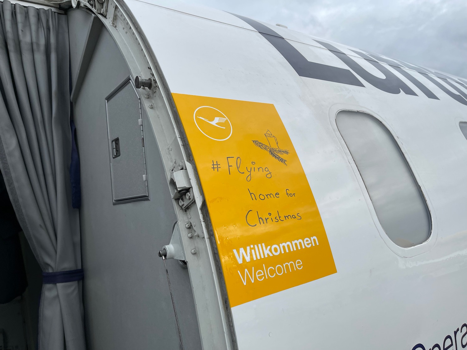 a yellow sign on a plane