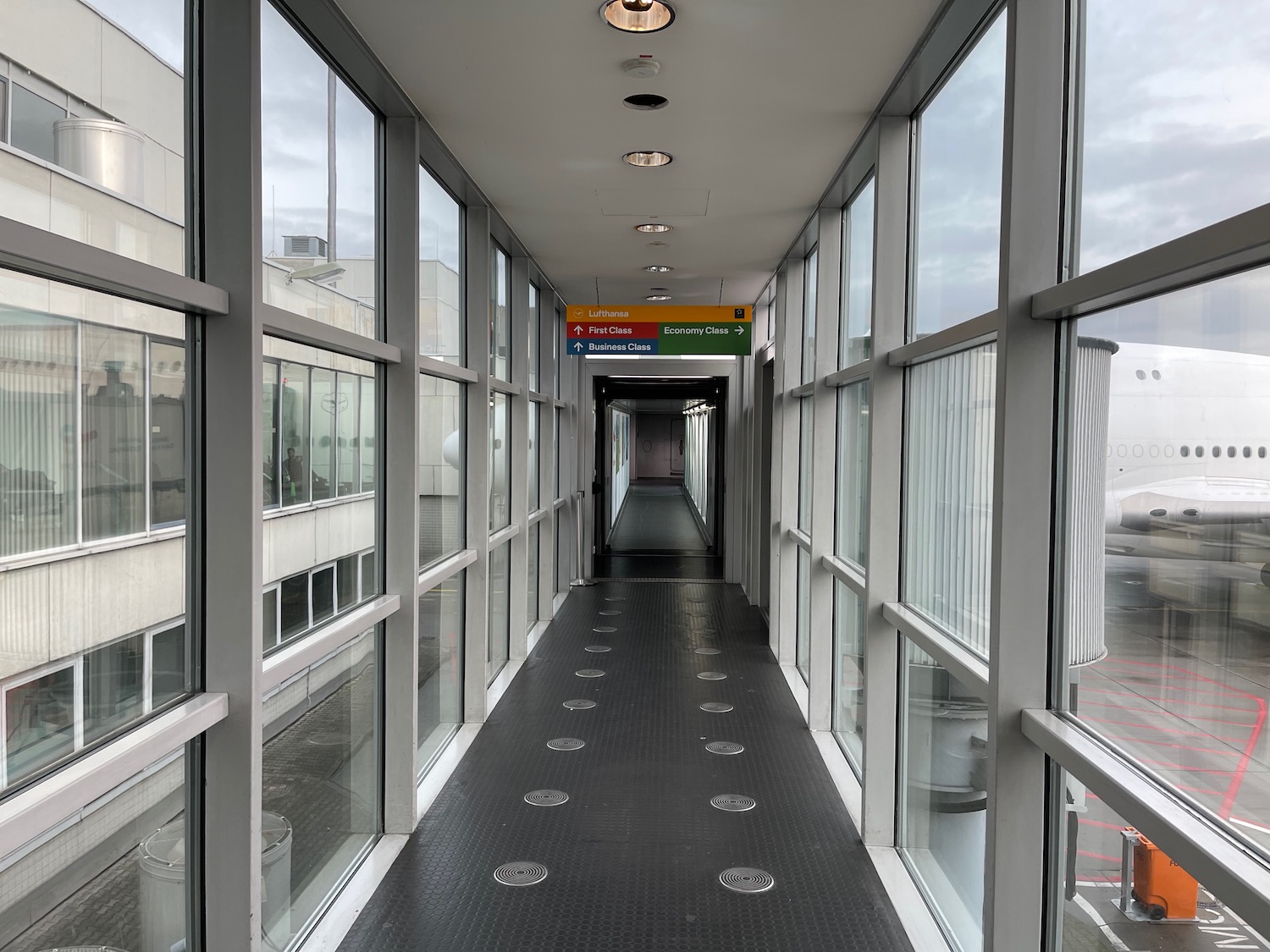 a long hallway with many windows