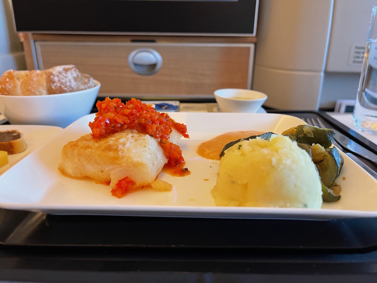 a plate of food on a tray