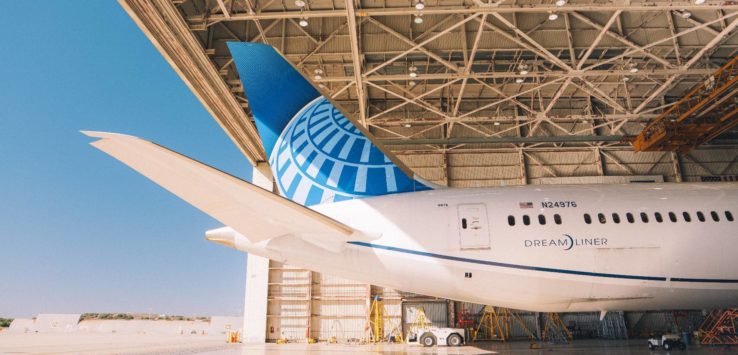 a plane in a hangar