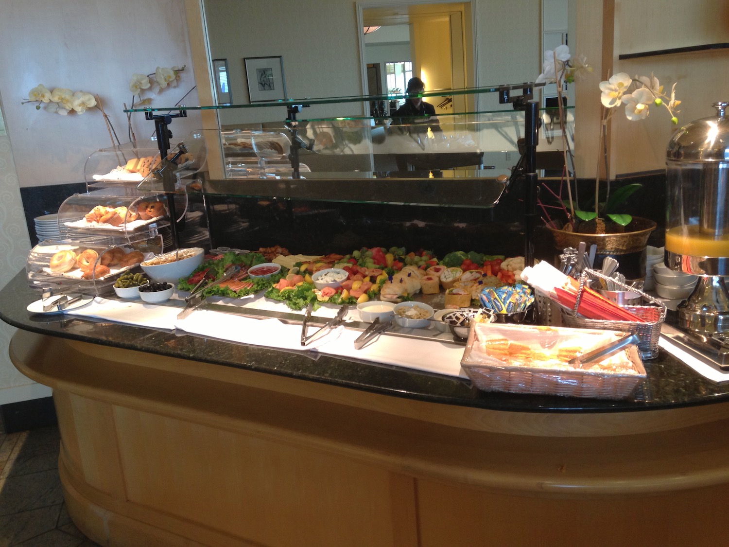 a buffet with food on it