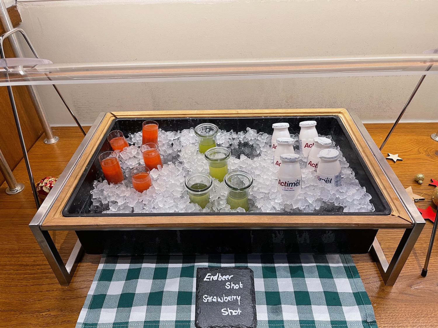 a tray of ice and drinks