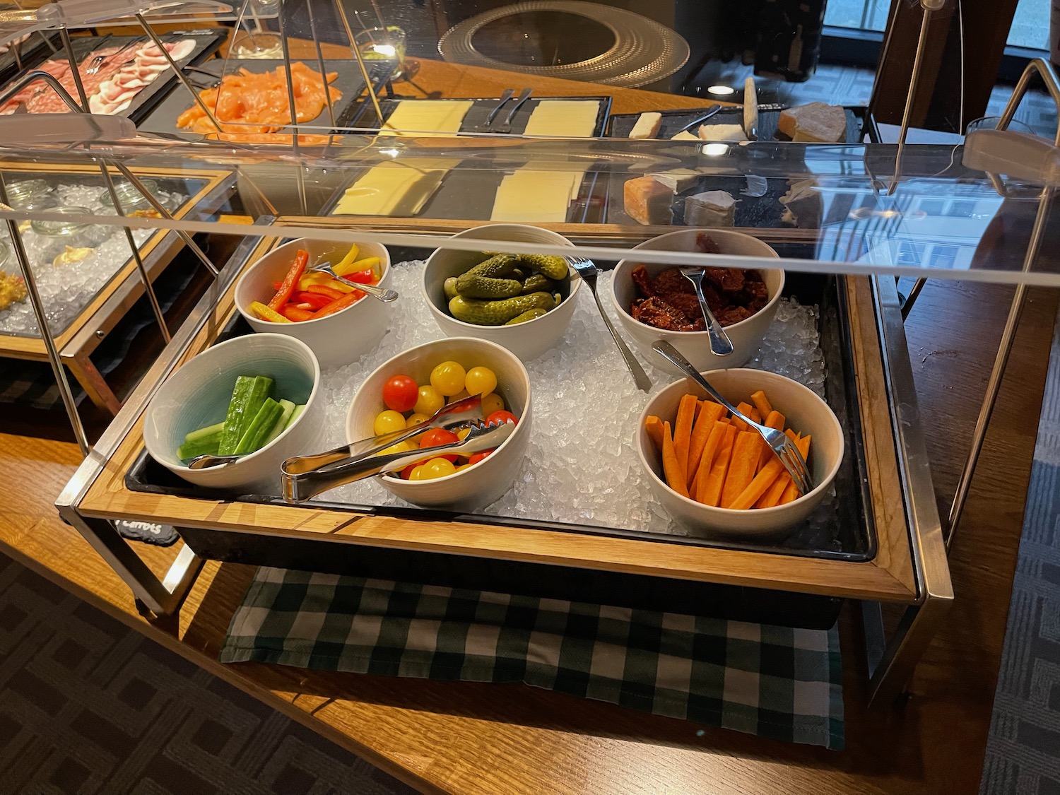 a buffet with different kinds of food