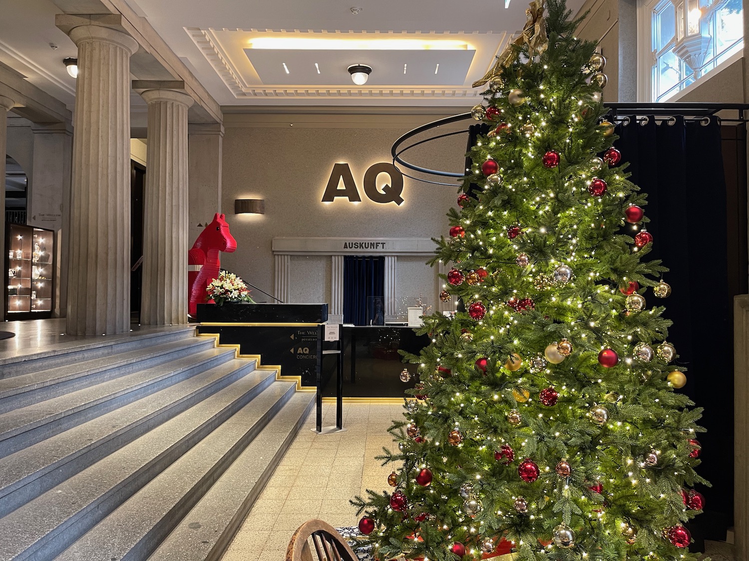 a christmas tree in a building