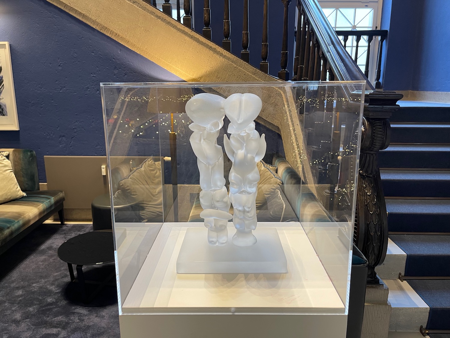 a glass sculpture in a case