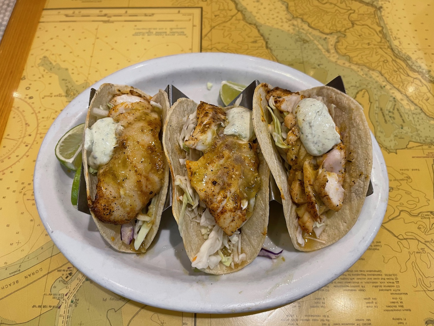 a plate of tacos on a map