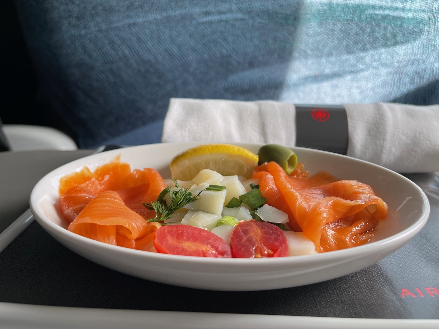 a plate of food on a tray