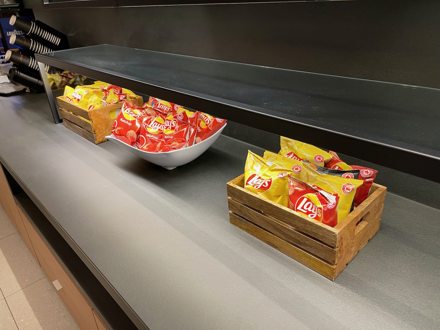 a shelf with food in it