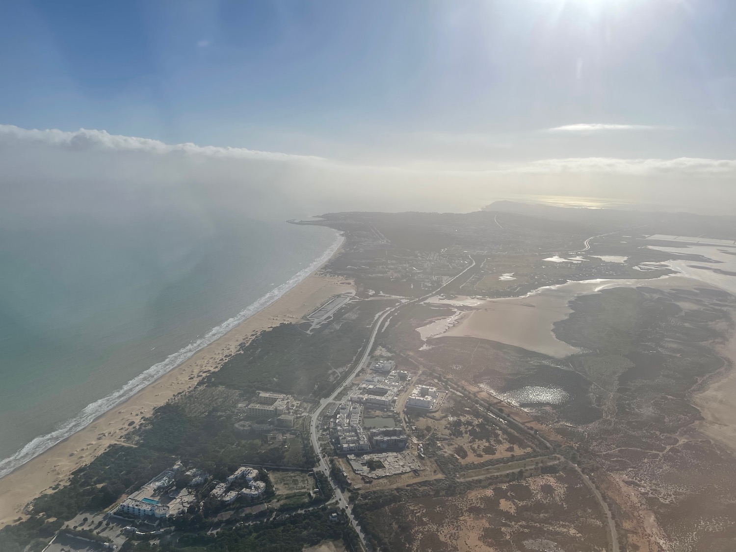 aerial view of a beach and land