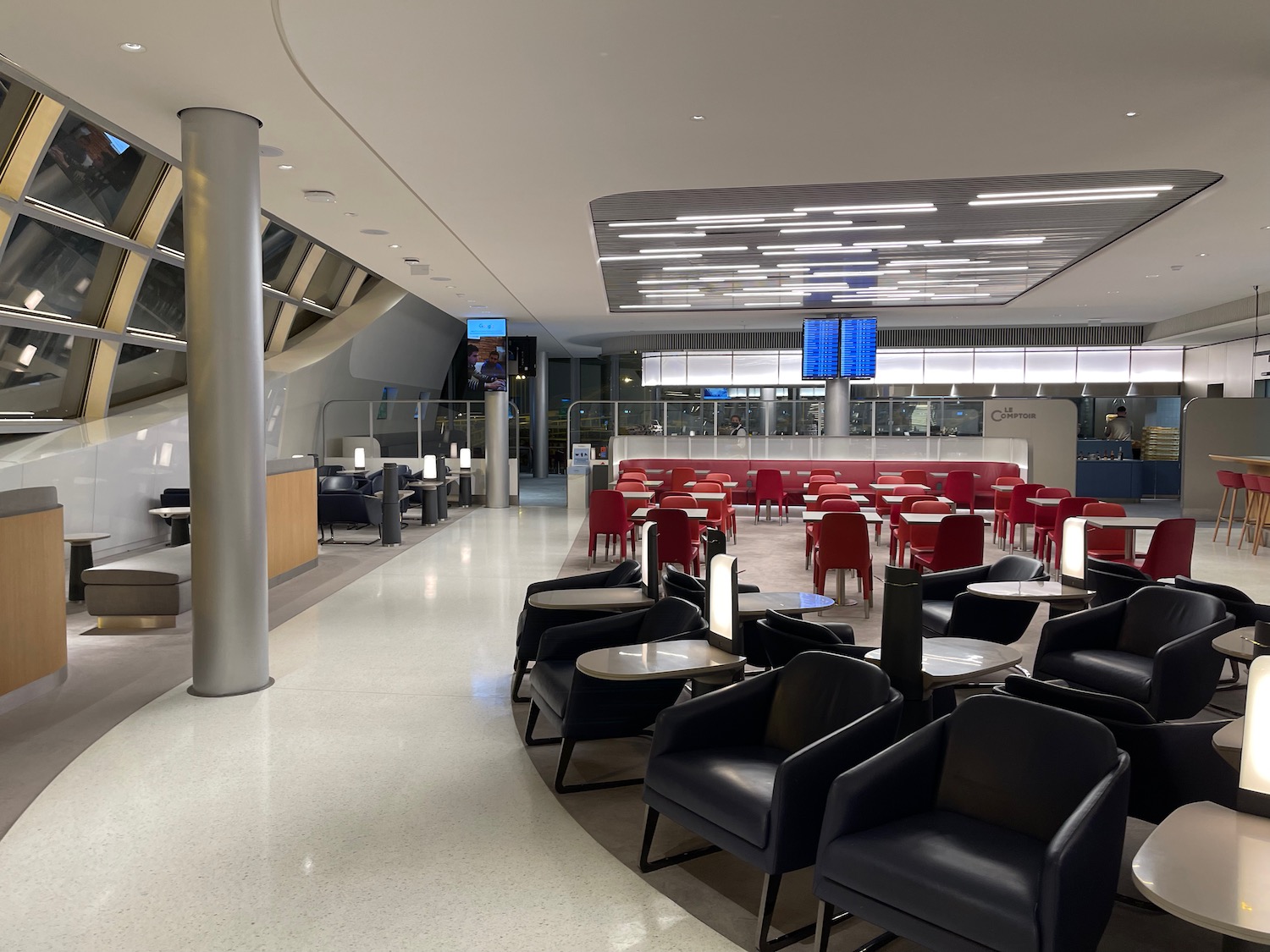 a room with tables and chairs