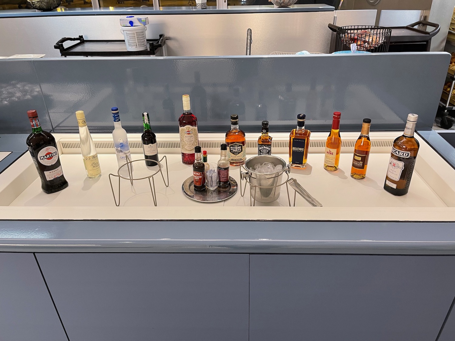 a row of bottles on a counter