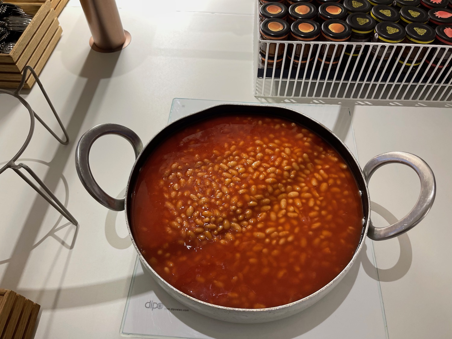 a pot of beans on a table