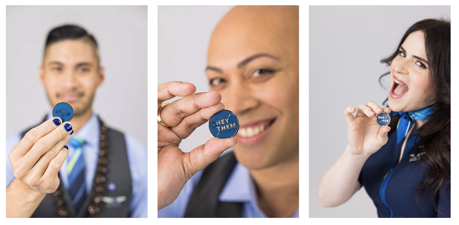 a collage of a man holding a button